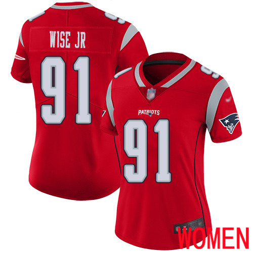 New England Patriots Football #91 Inverted Legend Limited Red Women Deatrich Wise Jr NFL Jersey